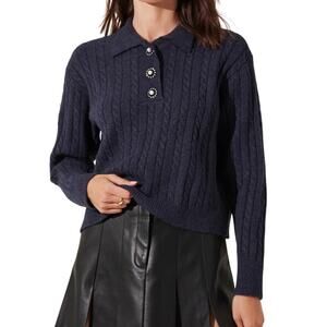 Astr The Label Wool Blend Sweater Cable Knit Polo Jewel Buttons Size XL Normcore